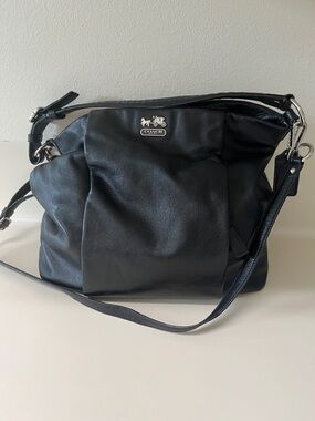 Coach Black Leather Shoulder Bag with Silver Tone Logo